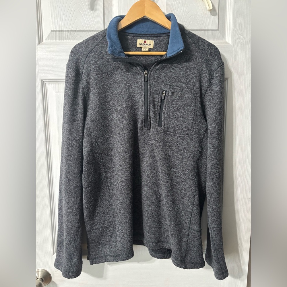 Woolrich Jacket Mens XL Gray Blue Pullover 1/4 Zip Long Sleeve Sweater Pocket***